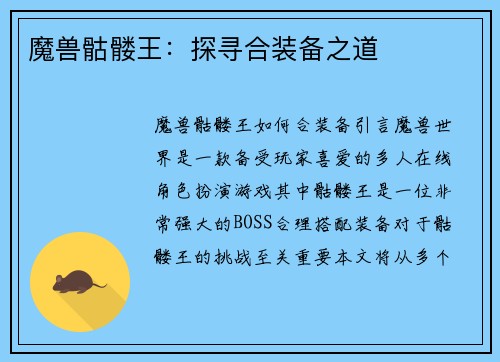 魔兽骷髅王：探寻合装备之道